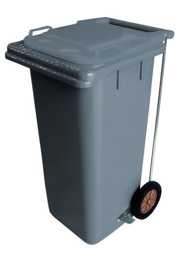 120L GREY PLASTIC WASTE CONTAINER/GREY LID WITH FOOT PEDAL