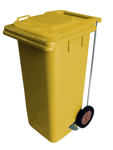 120L YELLOW PLASTIC WASTE CONTAINER/YELLOW LID WITH FOOT PEDAL