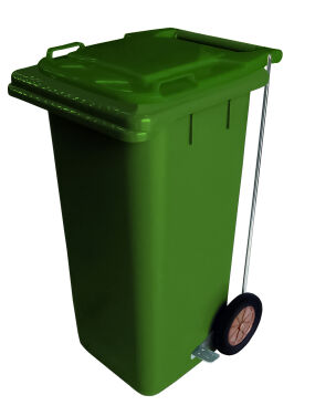 120L GREEN PLASTIC WASTE CONTAINER/GREEN LID WITH FOOT PEDAL