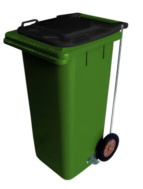 120L GREEN PLASTIC WASTE CONTAINER/BLACK LID WITH FOOT PEDAL