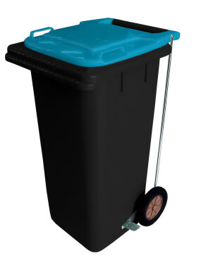 120L BLACK PLASTIC WASTE CONTAINER/BLUE LID WITH FOOT PEDAL