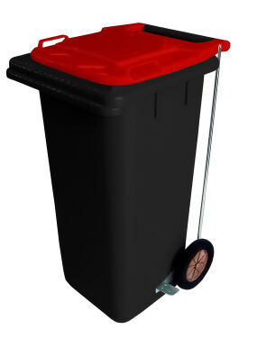 120L BLACK PLASTIC WASTE CONTAINER/RED LID WITH FOOT PEDAL