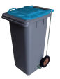 120L GREY PLASTIC WASTE CONTAINER/BLUE LID WITH FOOT PEDAL