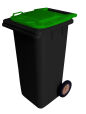 120L BLACK PLASTIC WASTE CONTAINER/GREEN LID
