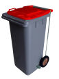 120L GREY PLASTIC WASTE CONTAINER/RED LID WITH FOOT PEDAL