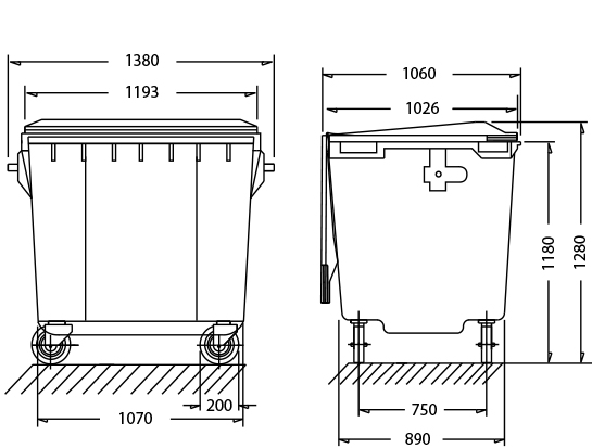 1100L WASTE PLASTIC CONTAINER 